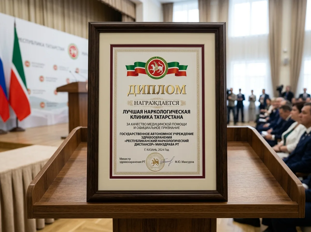 Диплом лучшей наркологической клиники Татарстана, награда за качество медицинской помощи, официальное признание
